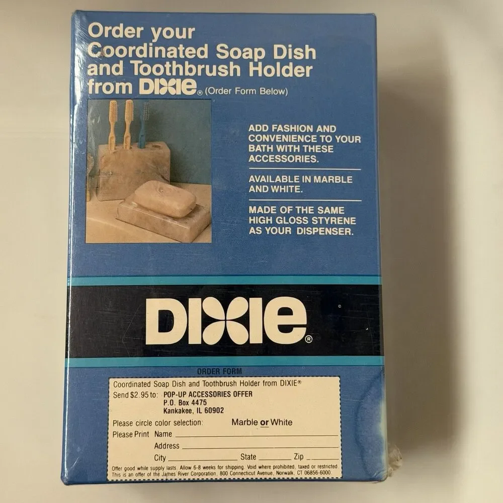 Vintage 1987 Dixie Bathroom Wall Mount Cup Dispenser and Cups NOS USA